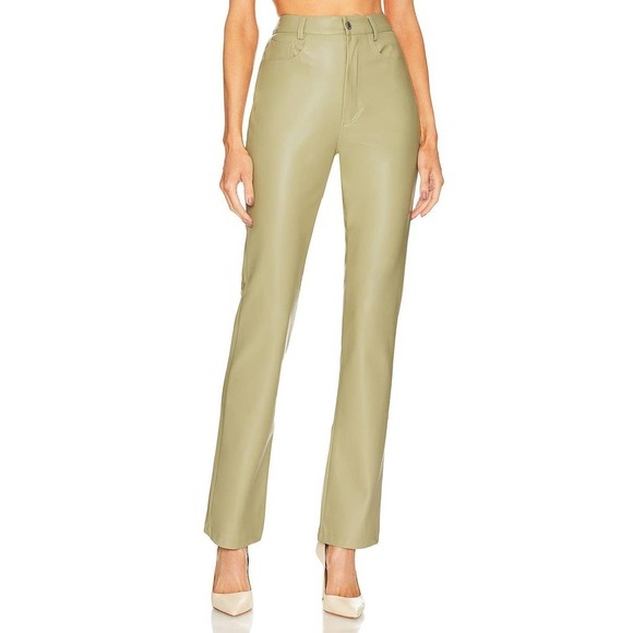 We Wore What Women's Faux Leather Kick Flare Jeans Oat Yellow Size 29 NWT - Picture 1 of 6